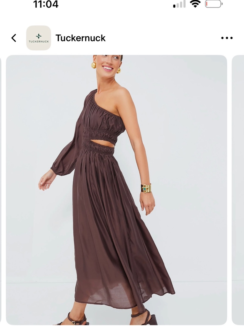 Tuckernuck One-Shoulder Chocolate Brown Maxi Dress